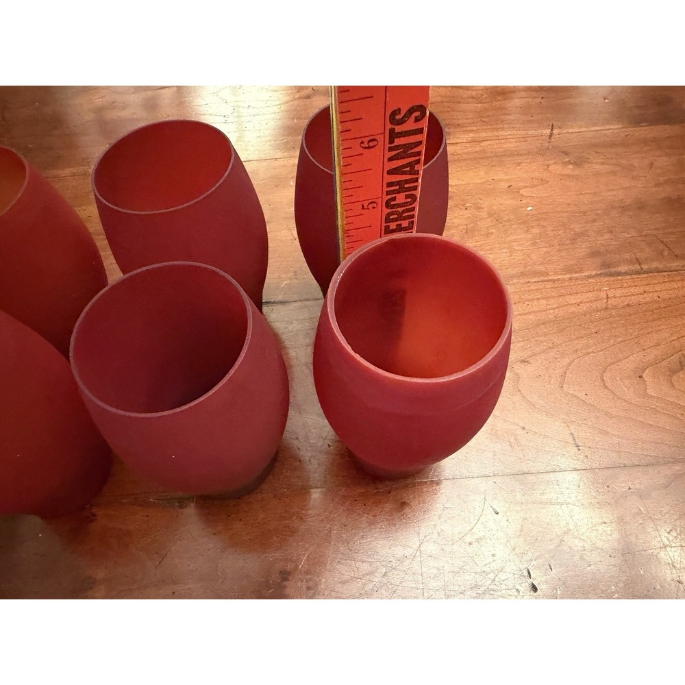 Vintage Deep Red Satin Glass Stemless Tumblers | Frosted Matte Finish | Set of 6 - Picture 3 of 4